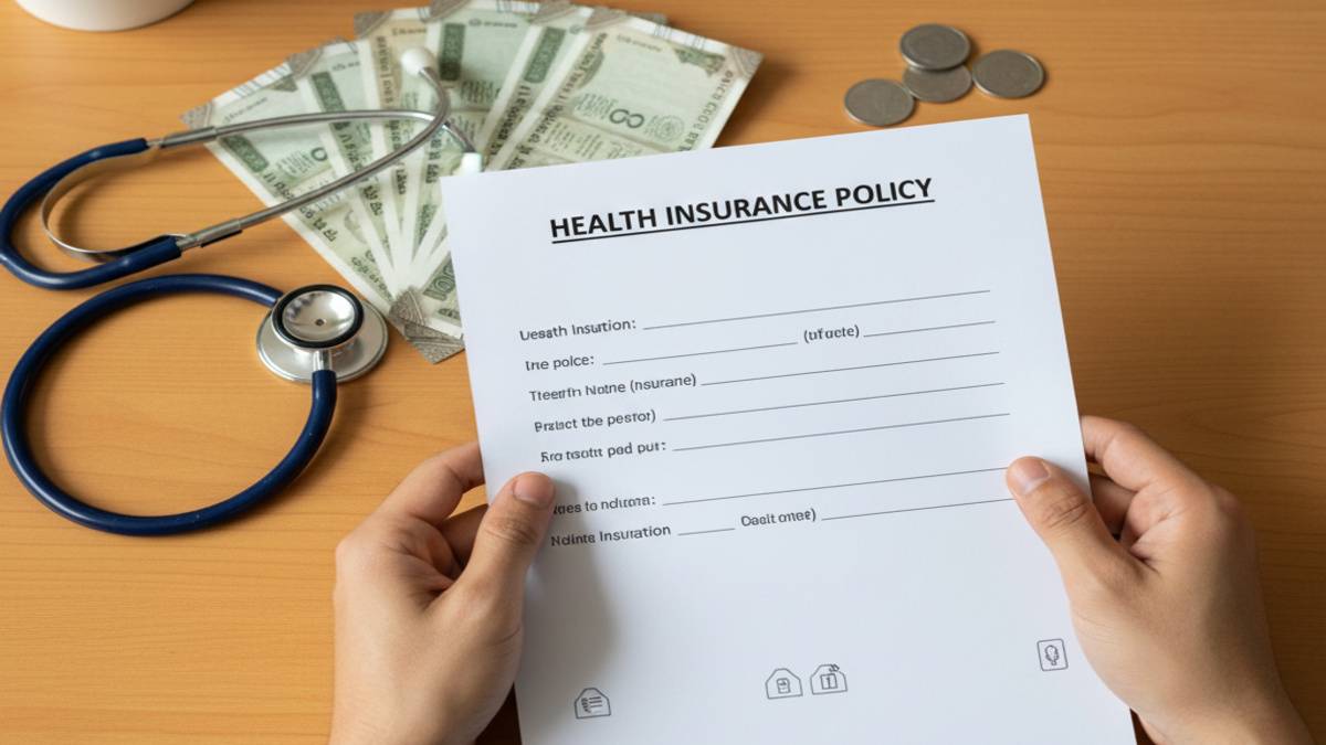 Health insurance policy document in hand of person
