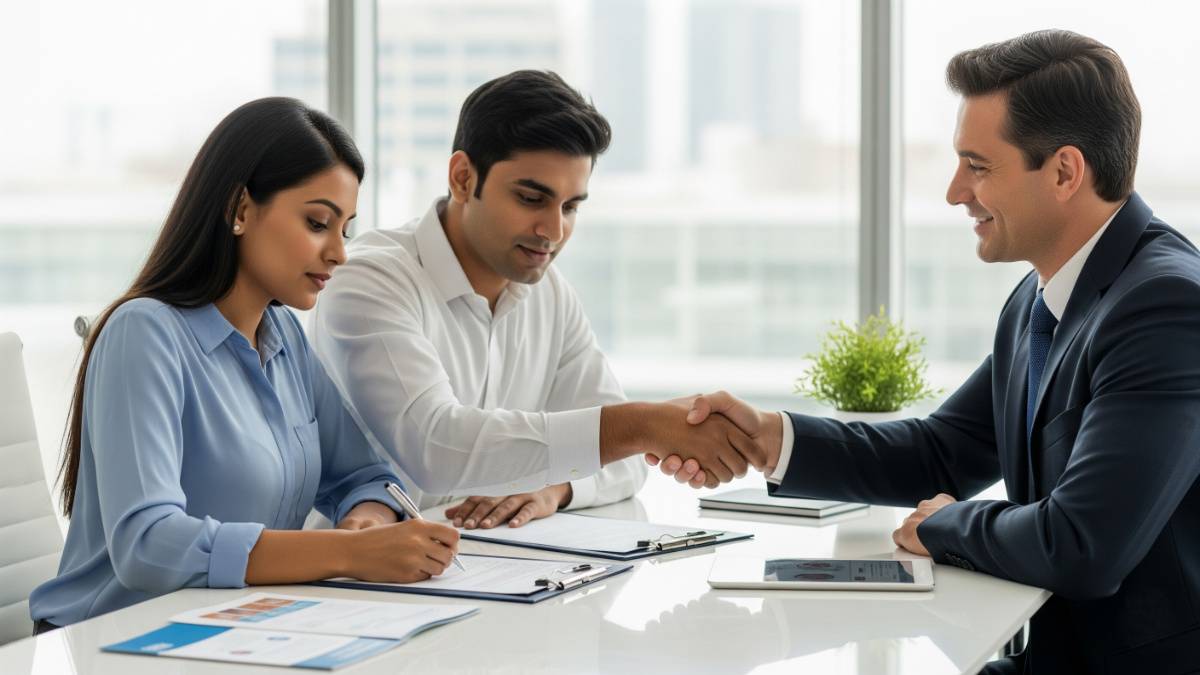 Indian Couple purchasing health insurance policy