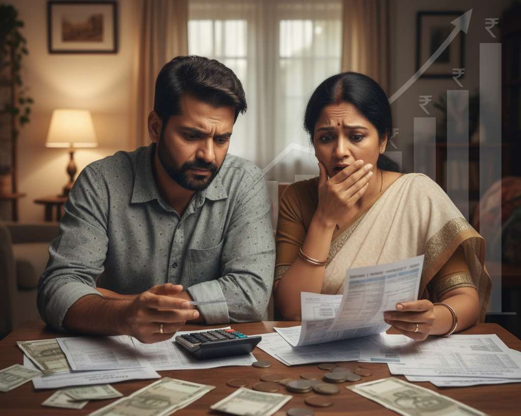 Worried indian couple after watching hospital bills