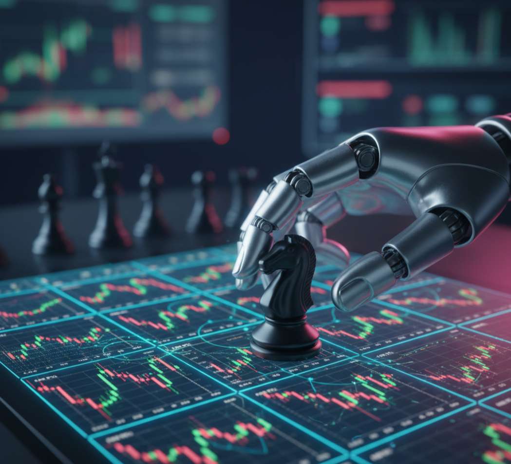 AI represented as strategic decision-maker in stock trading.