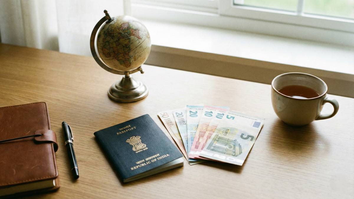 Indian passport with euro currency