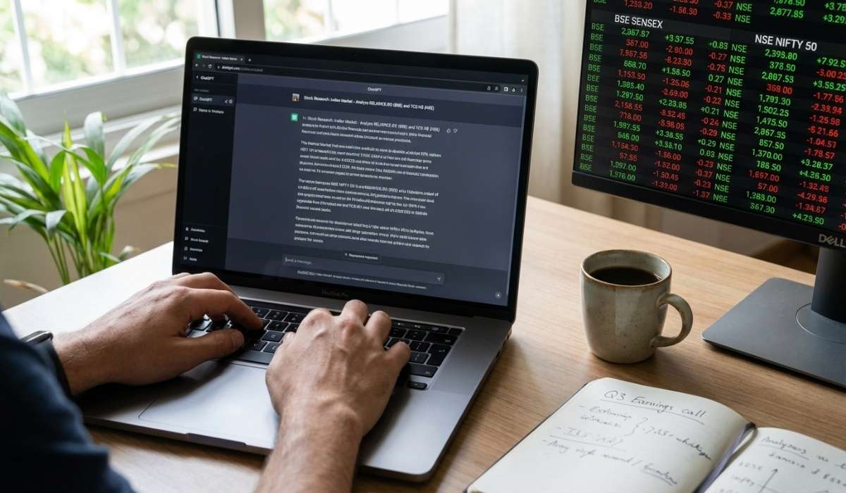 Chatgpt on laptop screen with stock market screener