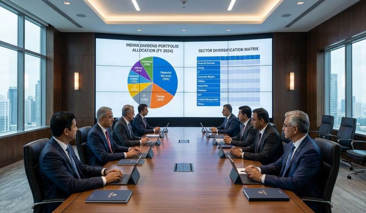 Dividend stock pie chart during meeting