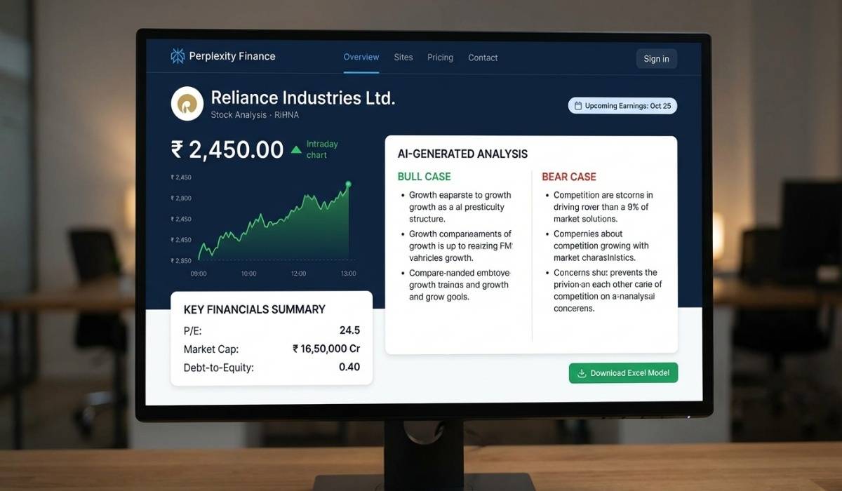Perplexity Finance individual stock page for a major Indian company