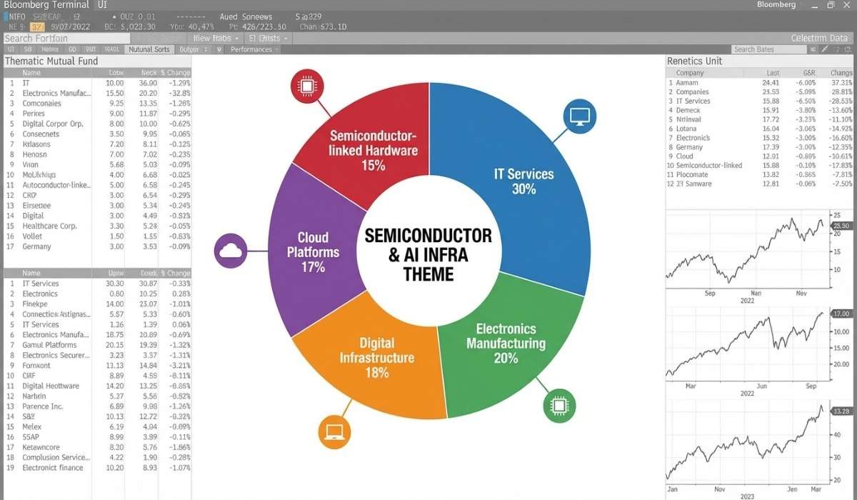 data visualization showing a thematic mutual fund portfolio wheel