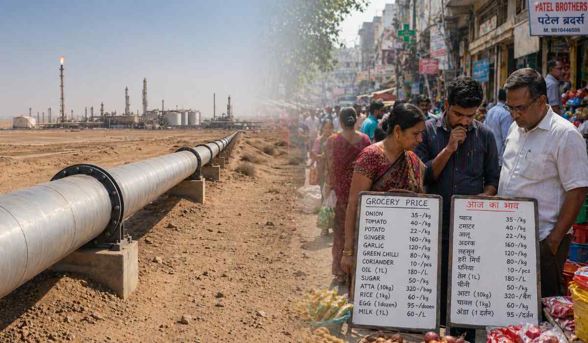 Middle East crude oil pipeline connecting to rising food prices in Indian markets 2026