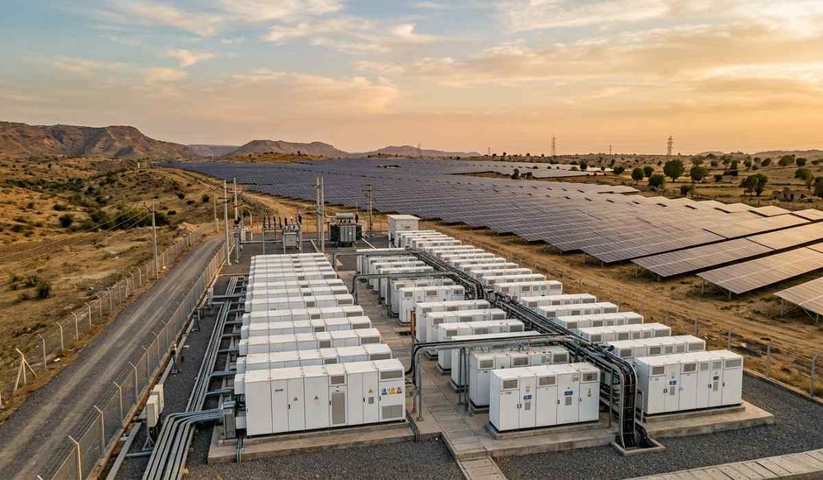 solar farm with lithium storage unit