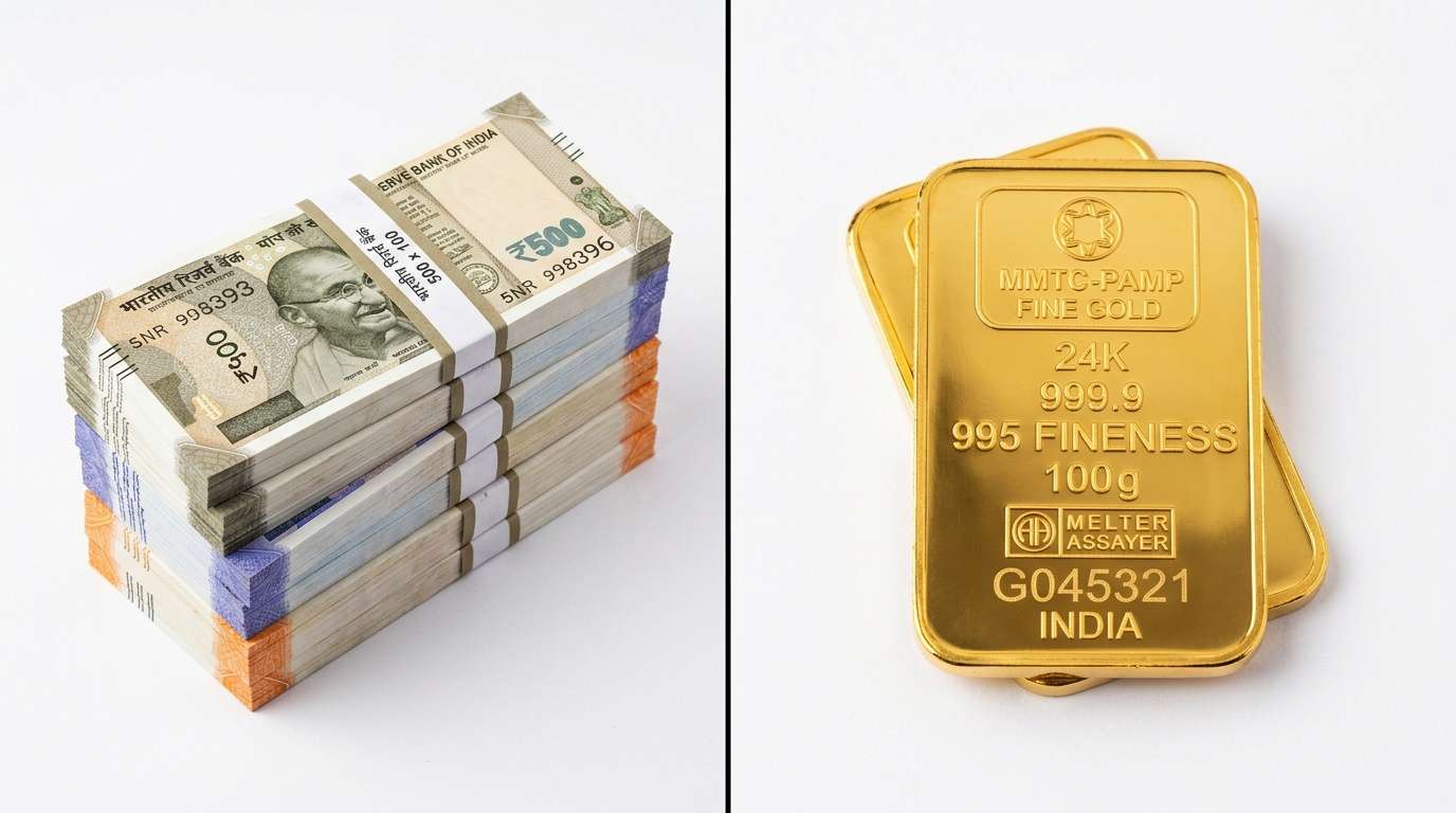 Rupee notes and gold bars