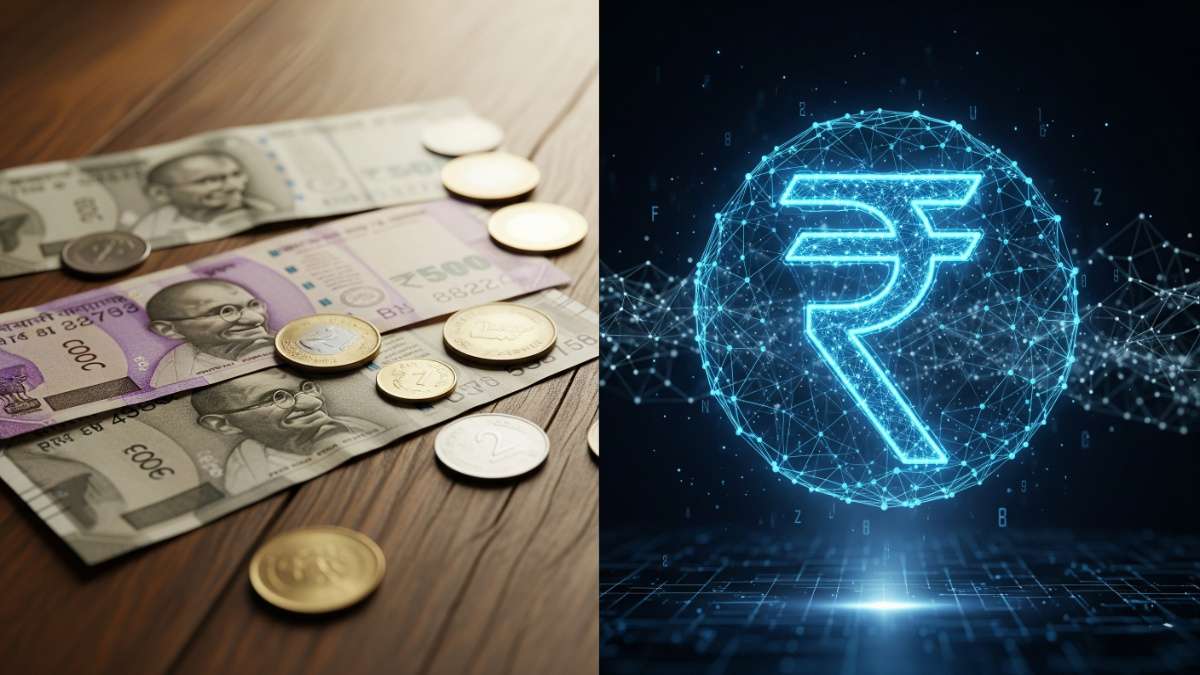 Indian rupee notes and coins vs Digital INR