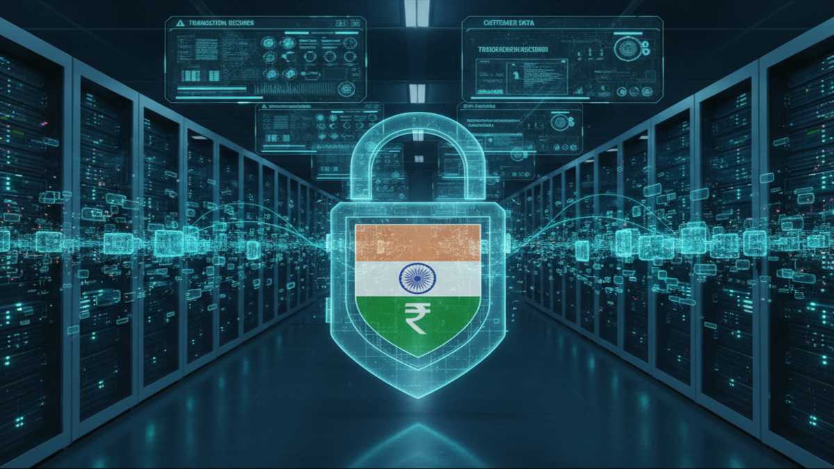 Lock with indian flag on it protecting digital transaction