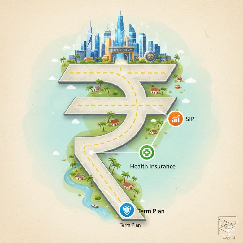 path to financial security using टर्म प्लान + हेल्थ कवर + SIP