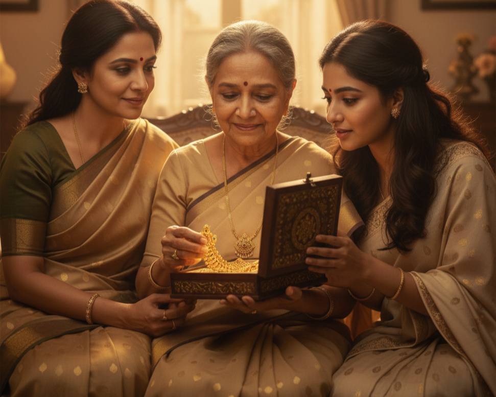 three generations of family with gold jewellery 