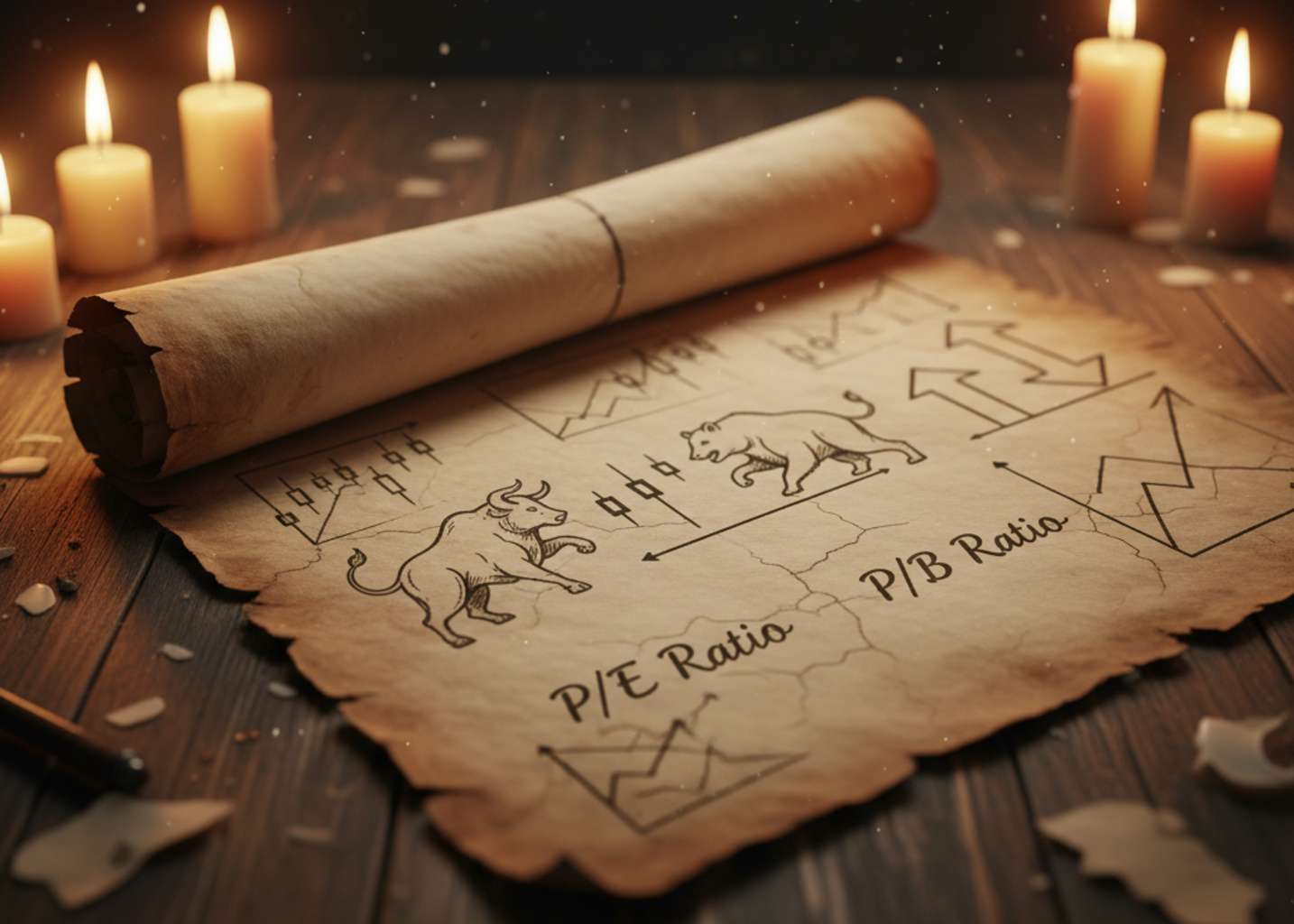 Old scroll with bull and bear