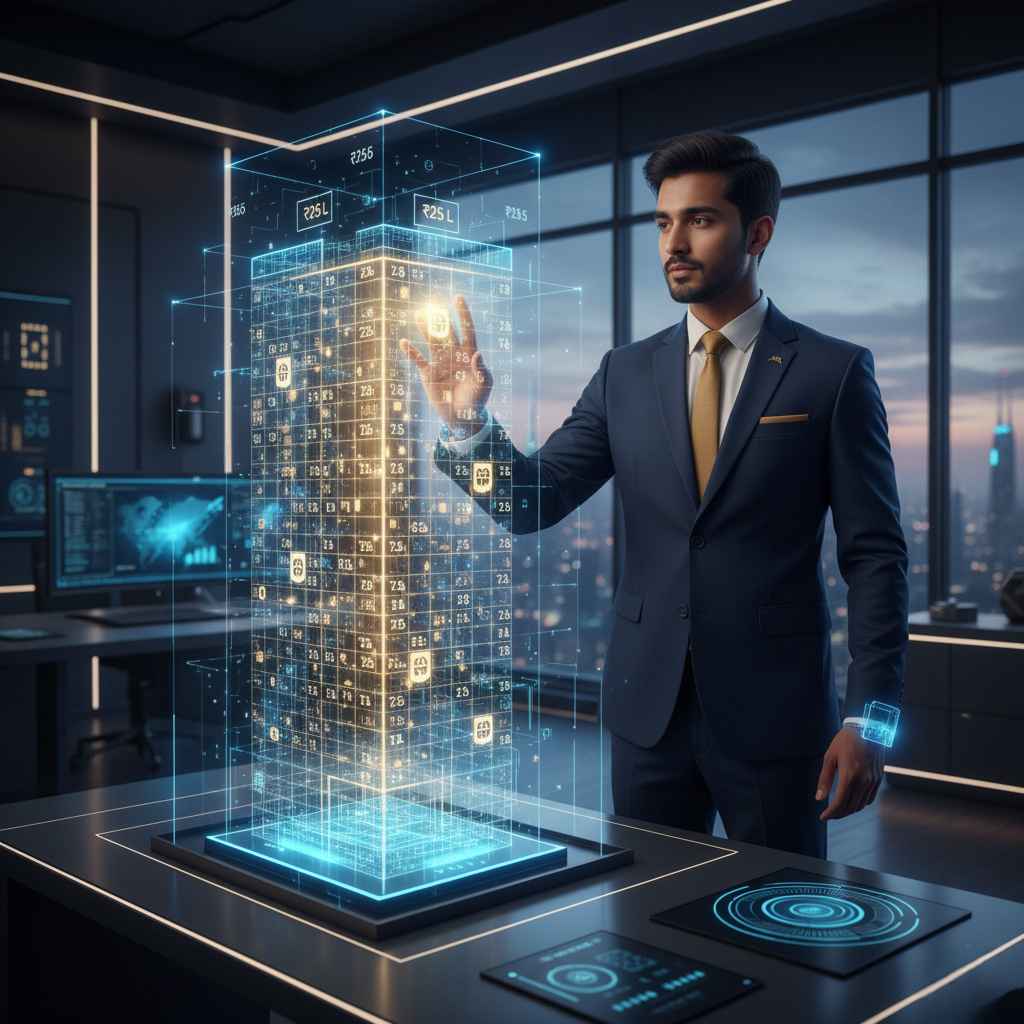 Digital blueprint showing fractional ownership in Indian real estate