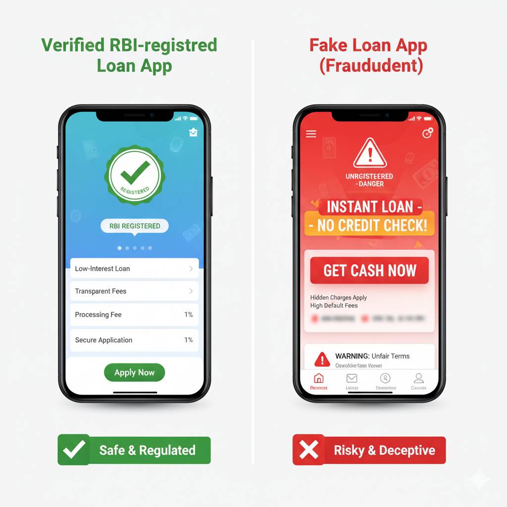 Comparison between RBI approved and fake loan apps