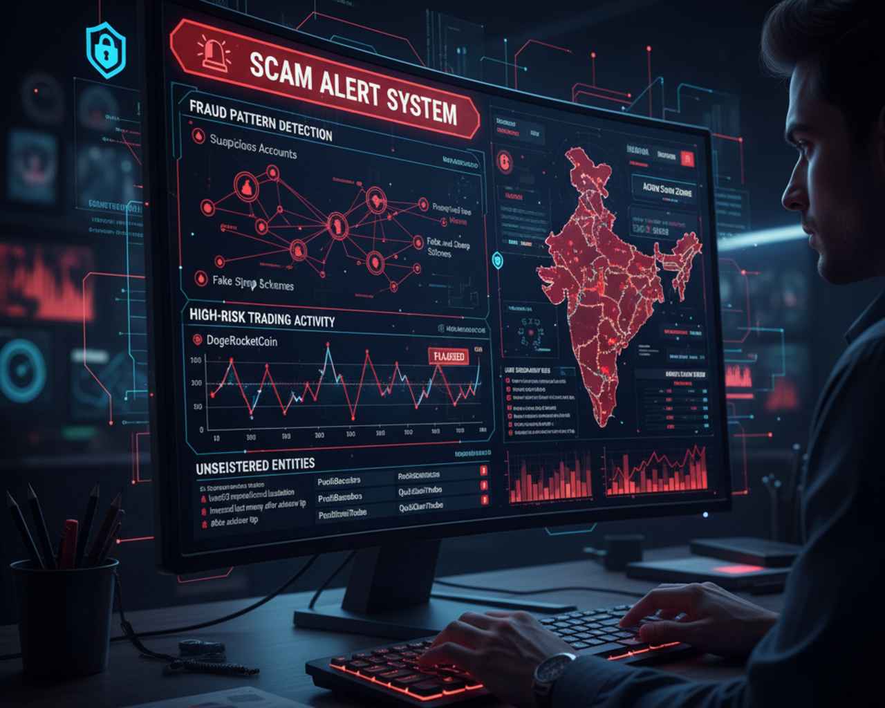 Investment scam alert dashboard illustration