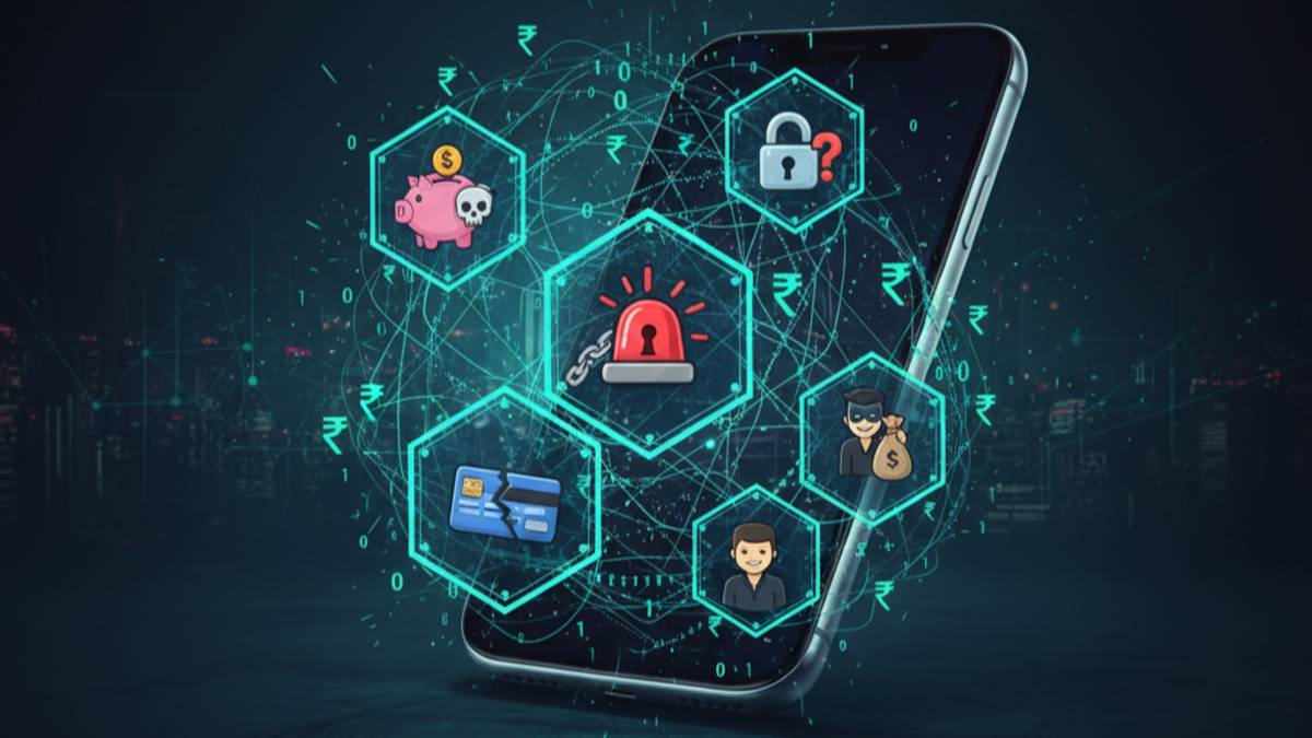 Smartphone trapped in digital web of fake loan apps in India.