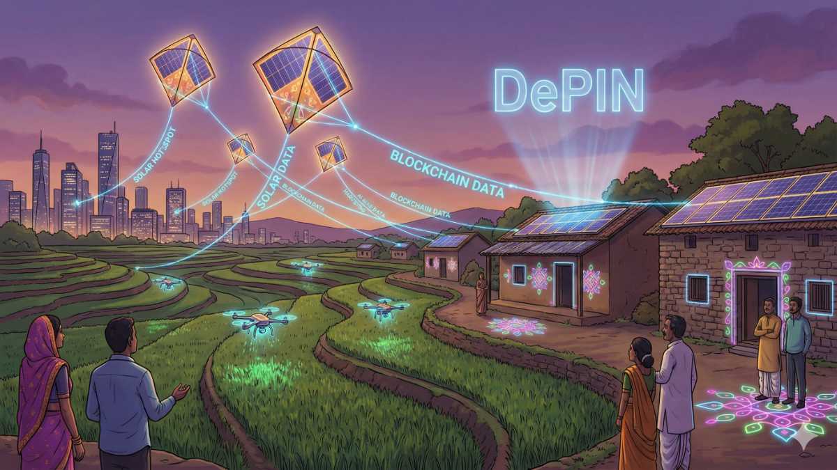 Depin kites flying over indian village