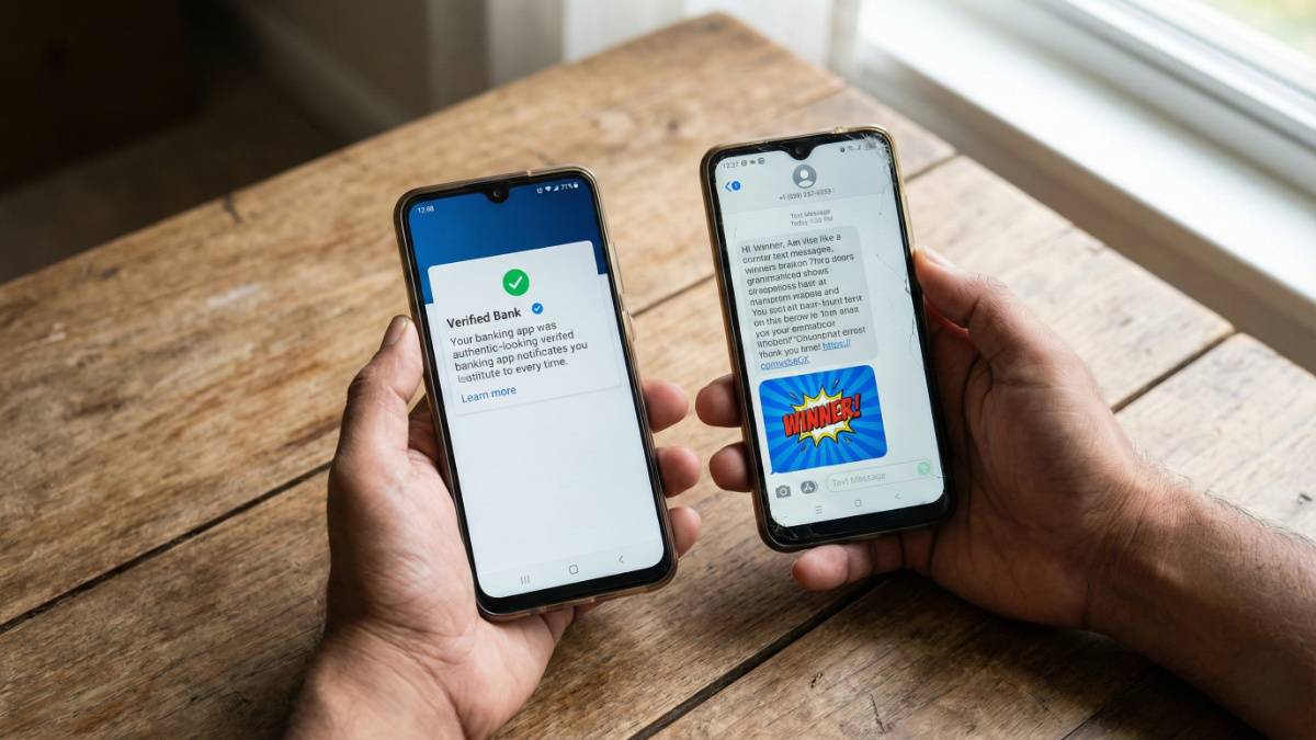 person comparing two smartphone messages