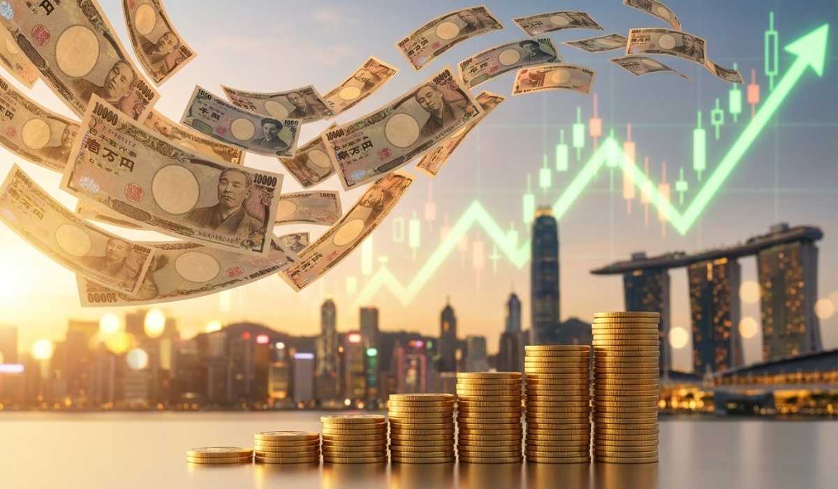 $100 billion capital flow visualization to Asian markets showing currency movement and growth trajectory