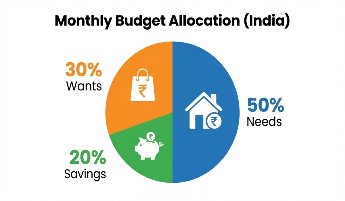 50-30-20 बजट नियम — भारतीय परिवारों के लिए मासिक खर्च की श्रेणियाँ