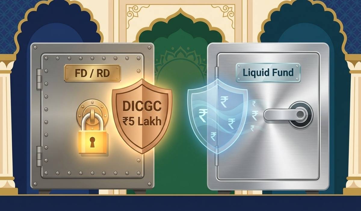 DICGC insurance cover FD RD vs liquid fund safety India