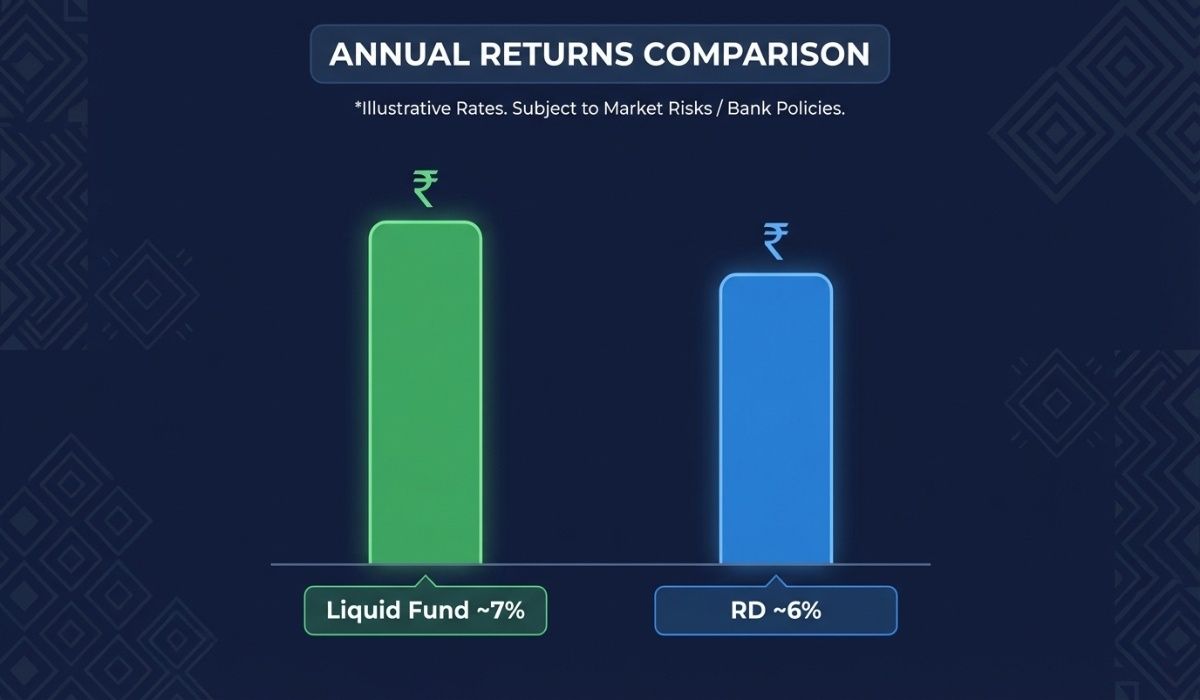 Liquid fund vs RD returns comparison chart India 2025