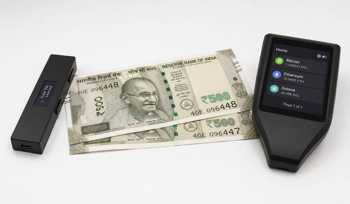 hardware wallet with indian currency note