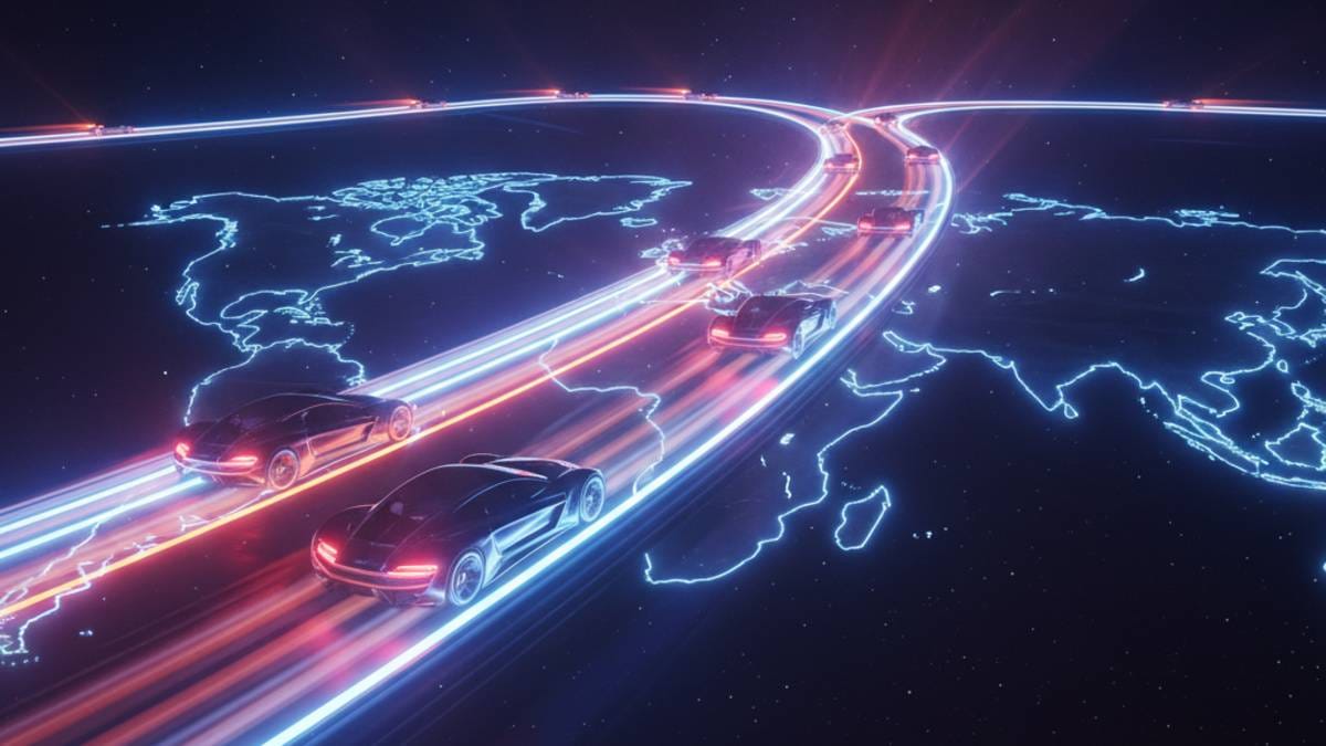 Cars racing on a globe