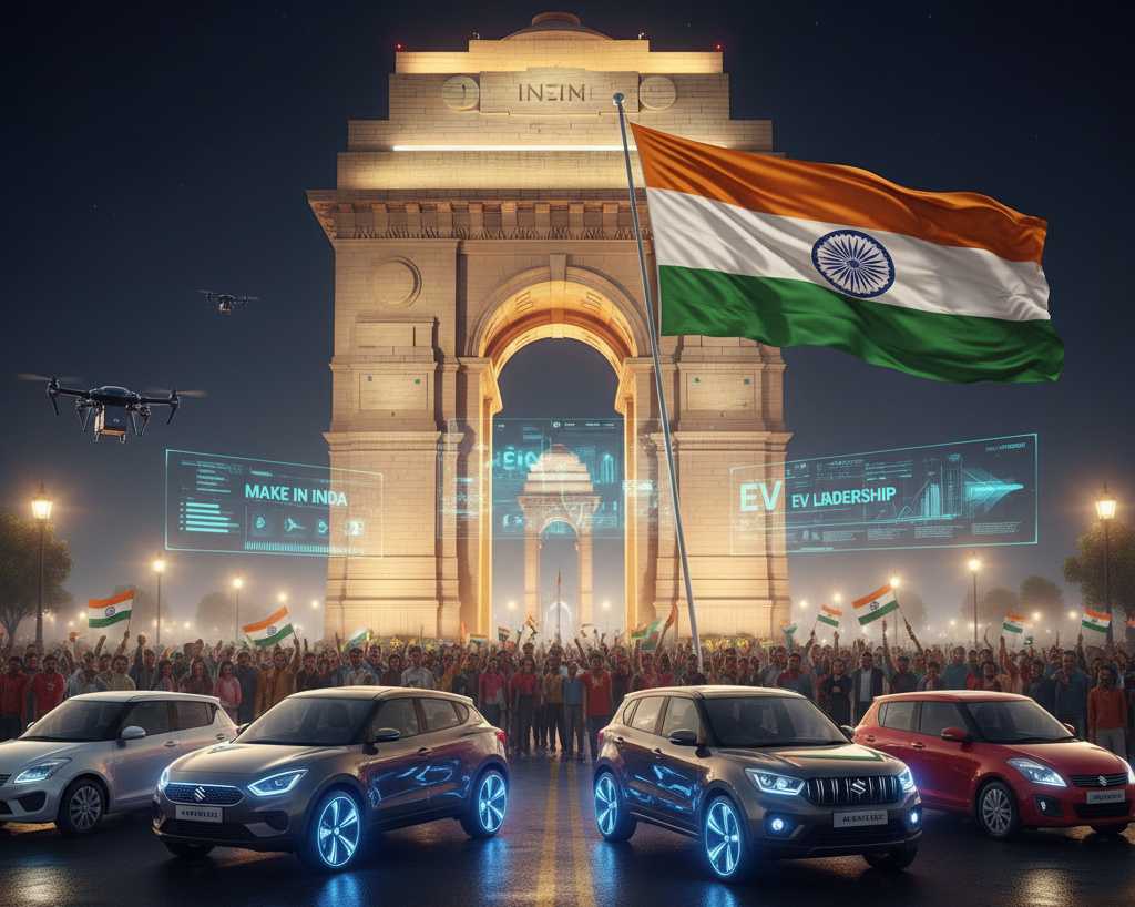 Maruti Suzuki and Mahindra representing India's growth in the global automobile market 2025.