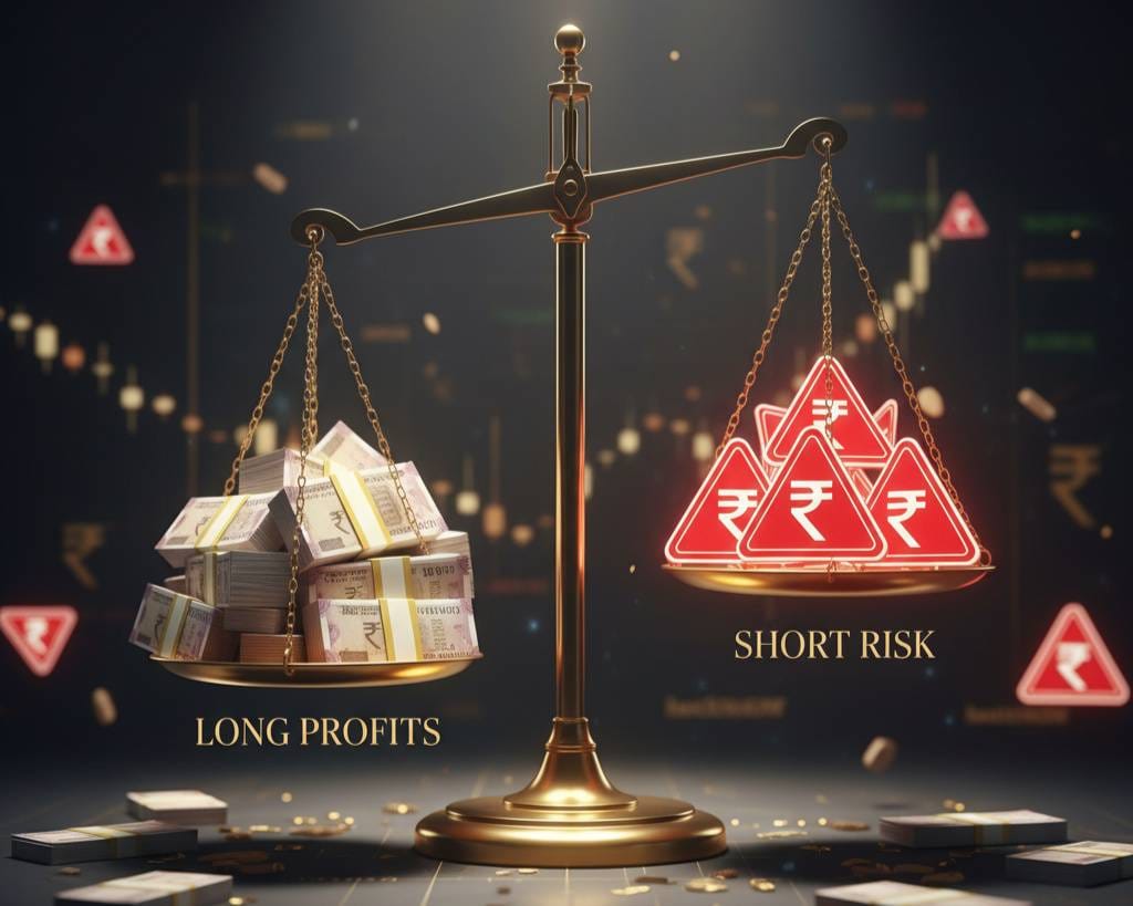 long profit vs short risk on balance scale
