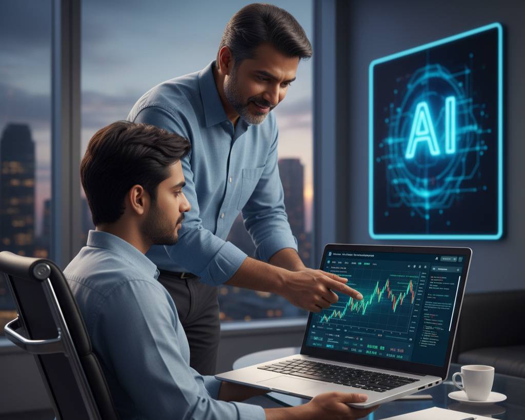 Mentor teaching AI to newcomer