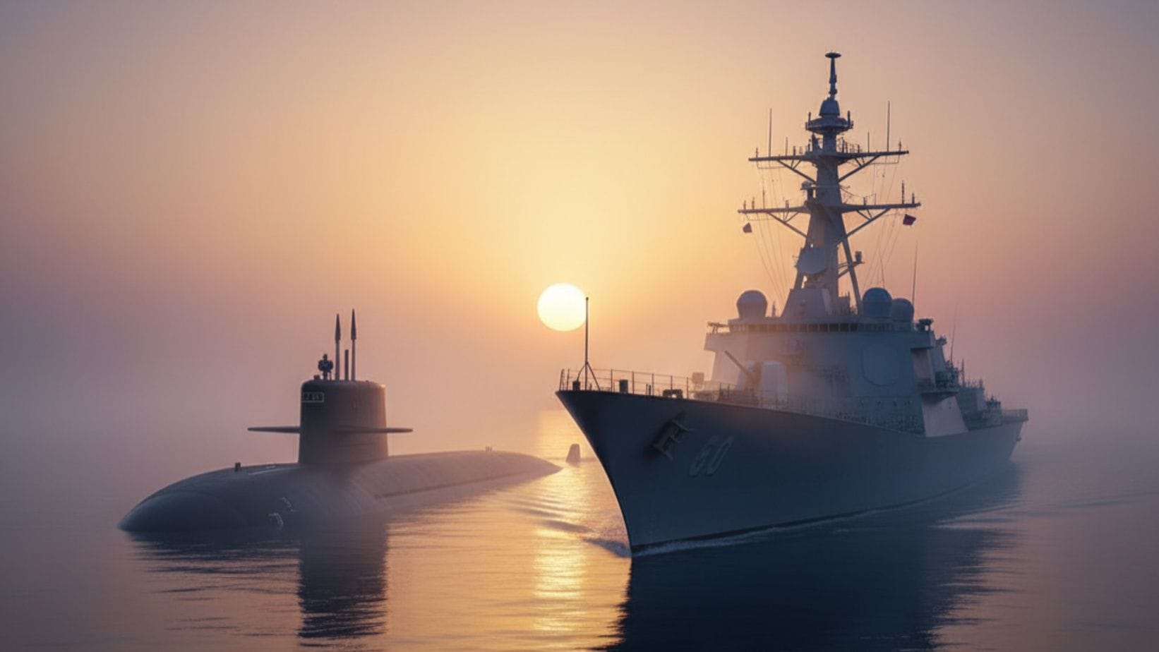 Sub marine with navy ship