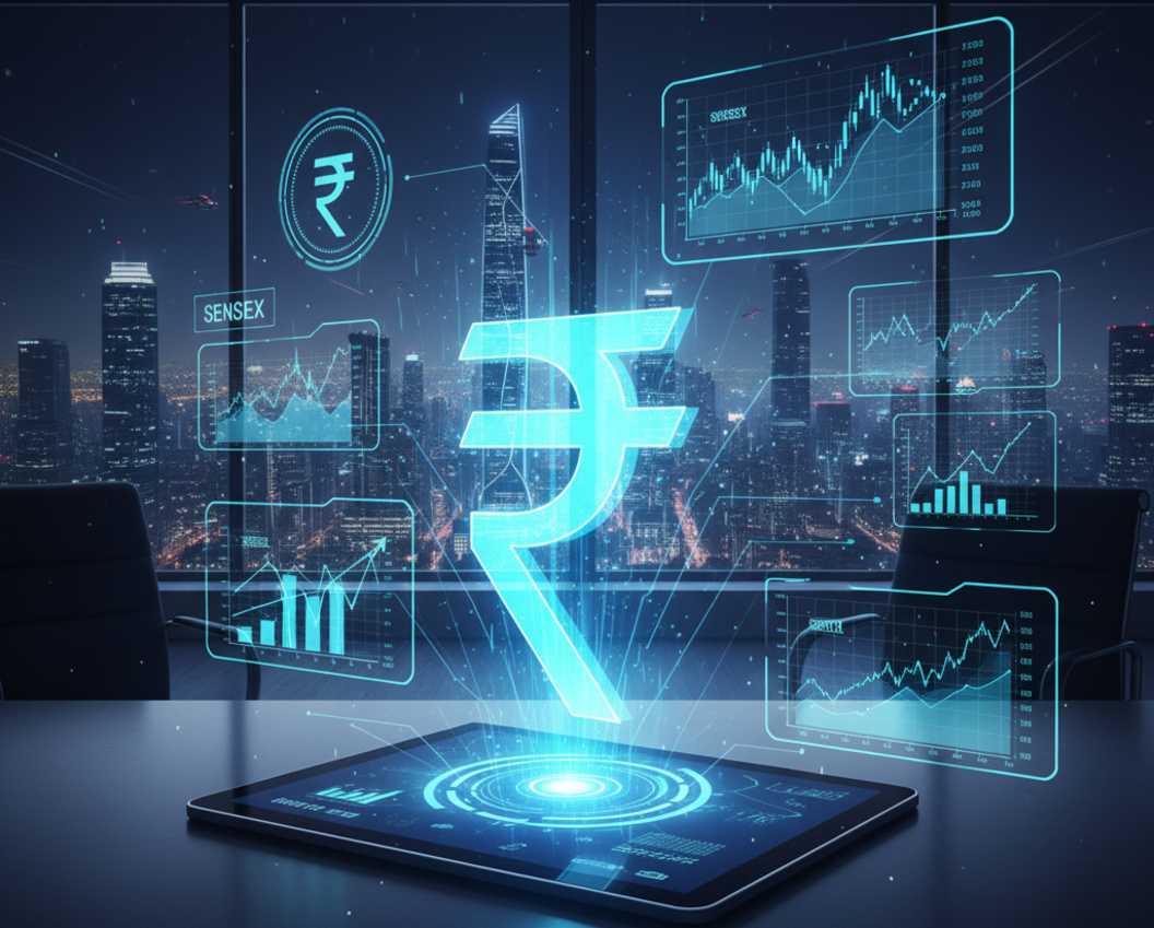 Rupee symbol hologram with fin charts