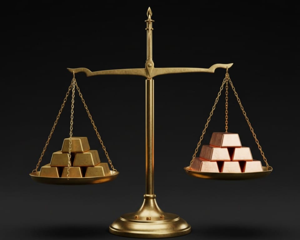 balance scale of gold and copper