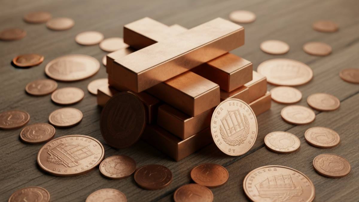 Copper bars, coins, medals