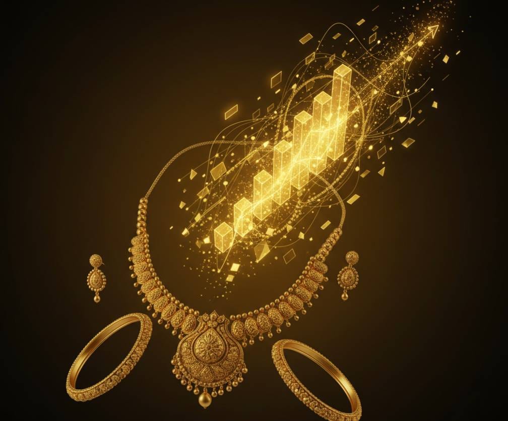 gold jewellery with golden charts