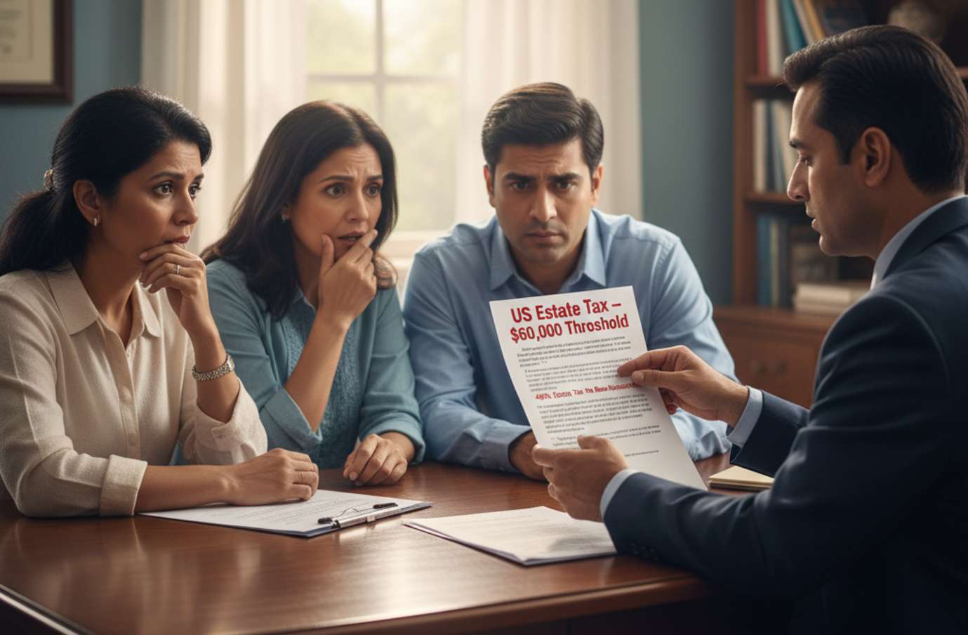 indian family with advisor telling them tax traps