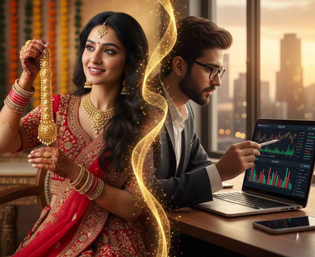 gold jewellery vs digital gold split screen