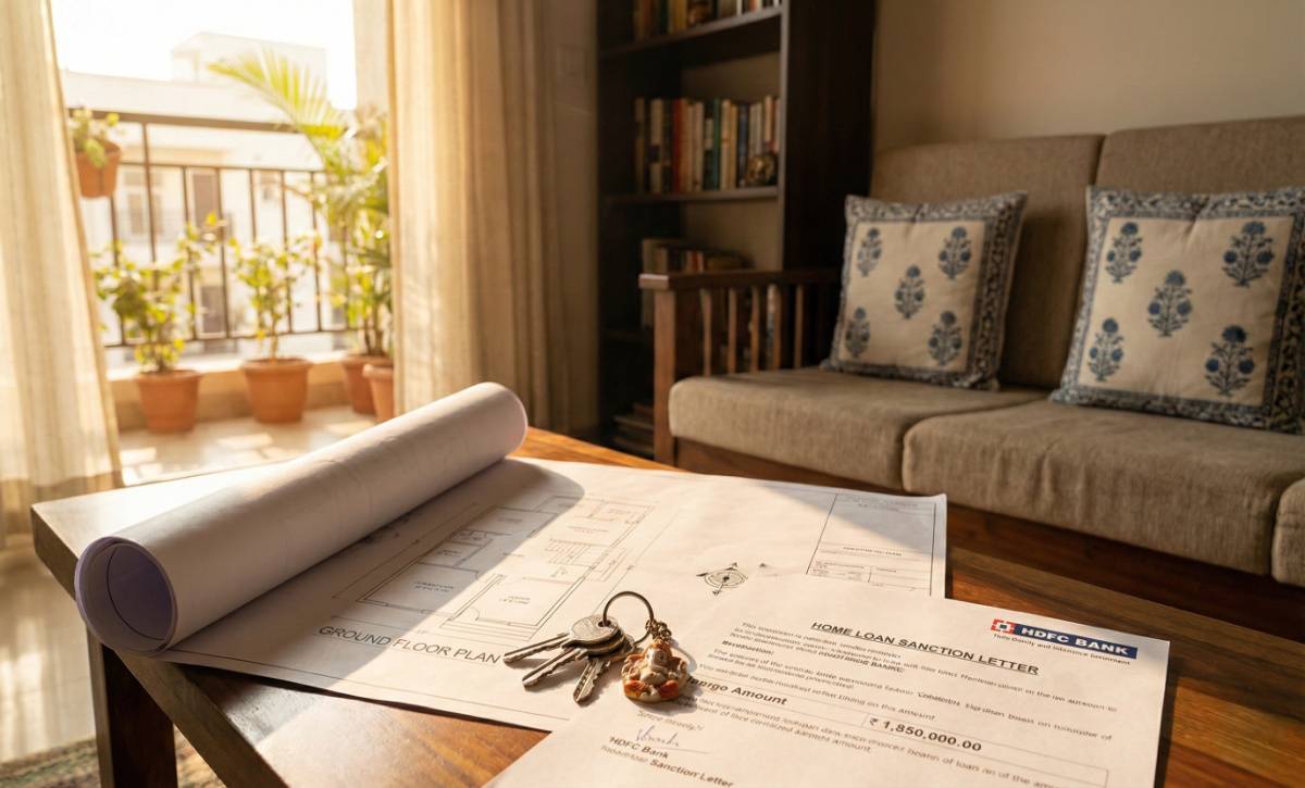 Home loan sanction papers and house keys symbolising wealth-building debt.